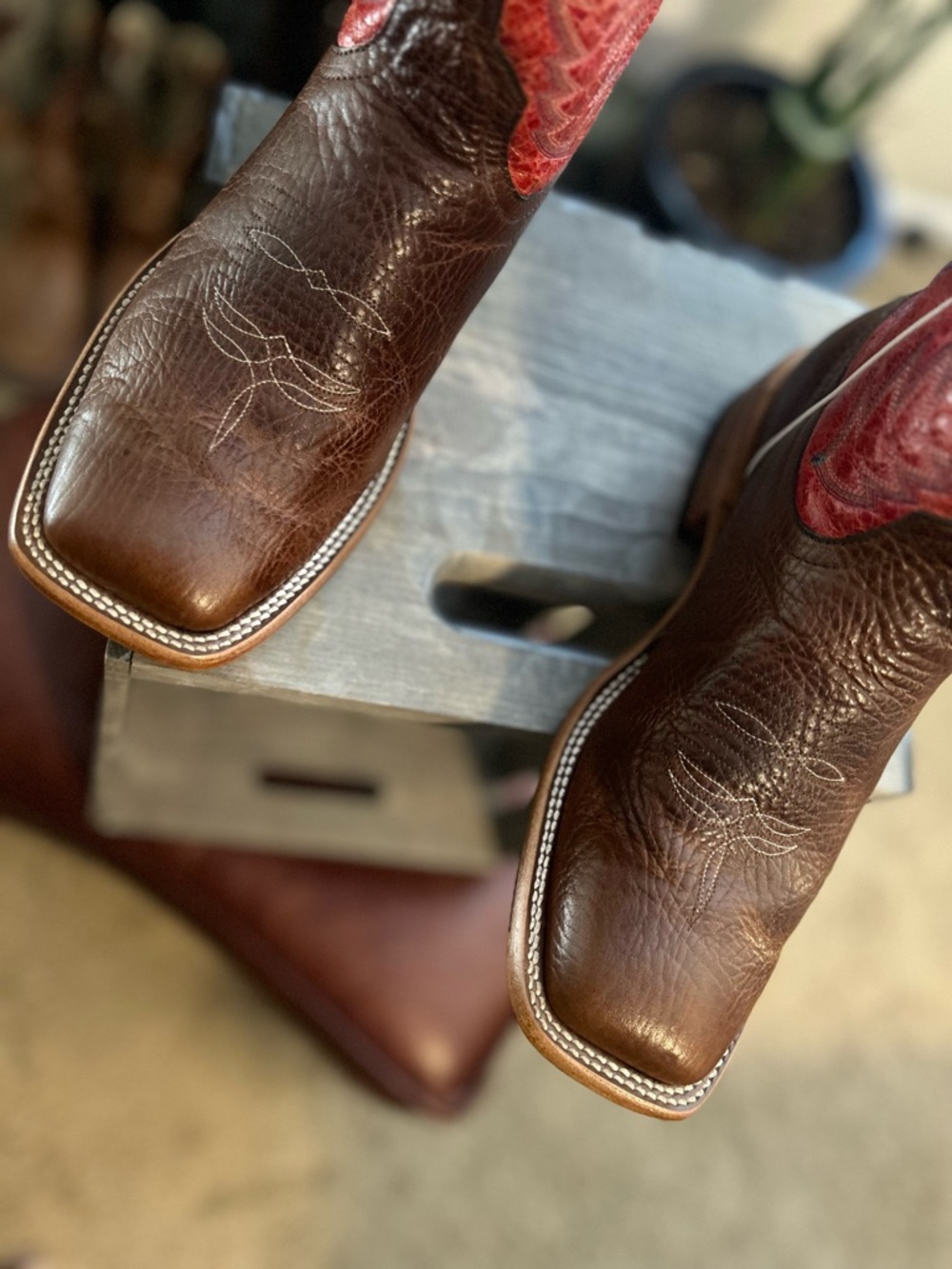 Horse Power TH Brown Shrunken Shoulder Square Toe Cowboy Boots Size 9D